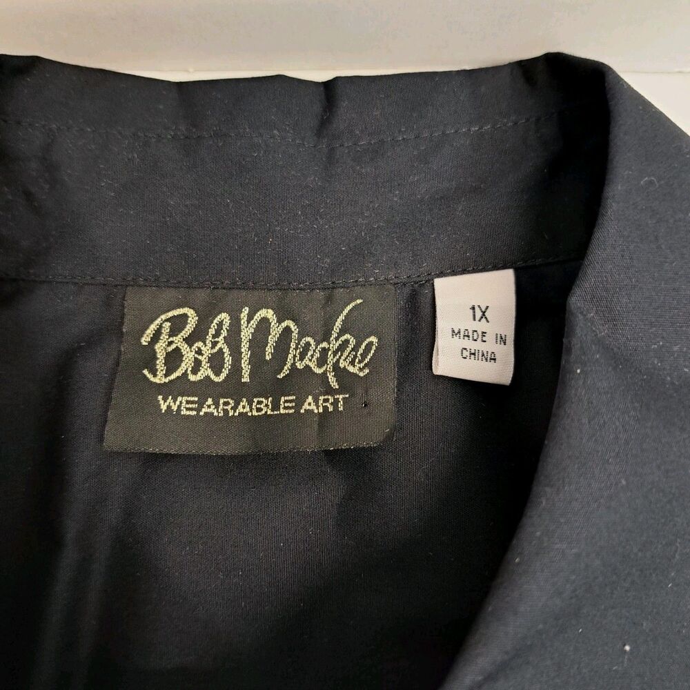 Bob Mackie Wearable Art Embroidered Peacock Black Button Down Shirt Women's XL - Picture 3 of 8
